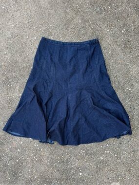 Classic Dark Blue Denim Flared Skirt